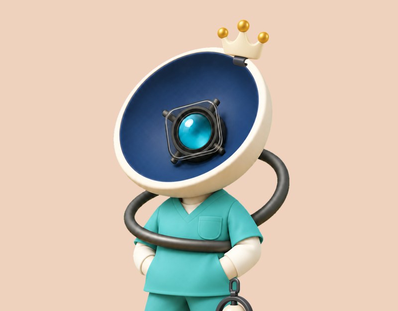 Dock Kid collectible with gold crown holding a stethoscope ring